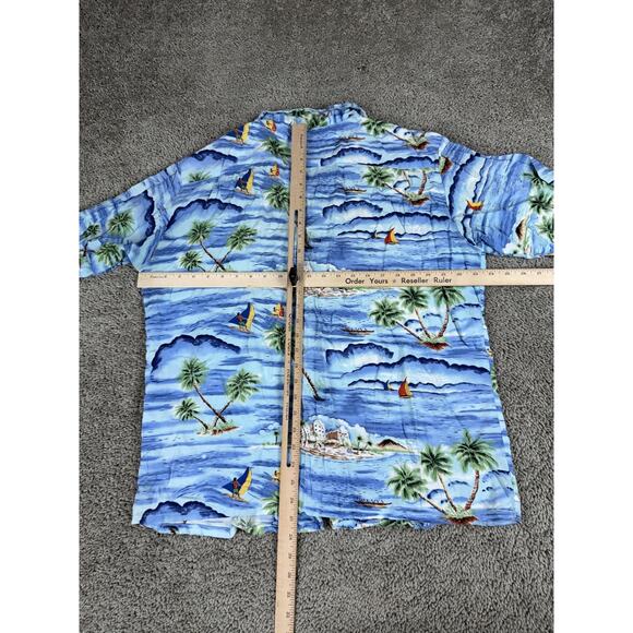 Vintage Pineapple Connections Shirt Mens Large Blue Rayon Hawaiian Aloha 90s - Picture 8 of 11